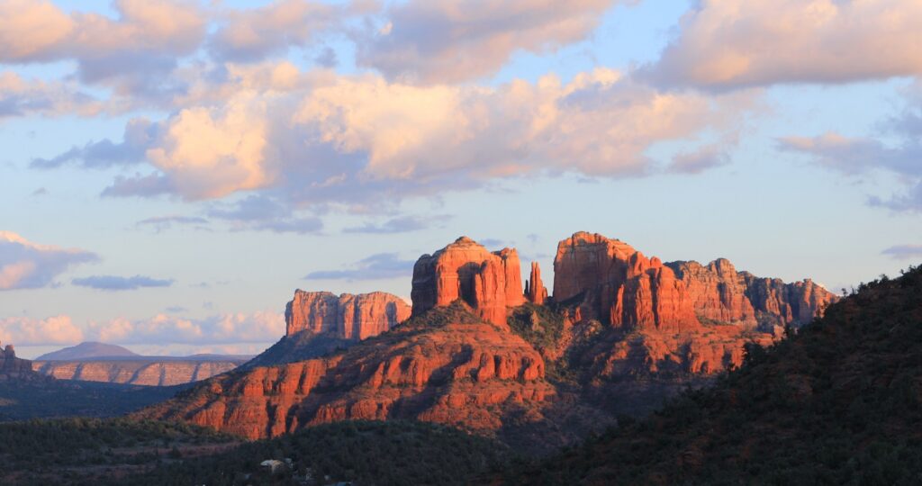 Sunset light on Cathedral Rock in Sedona, Arizona