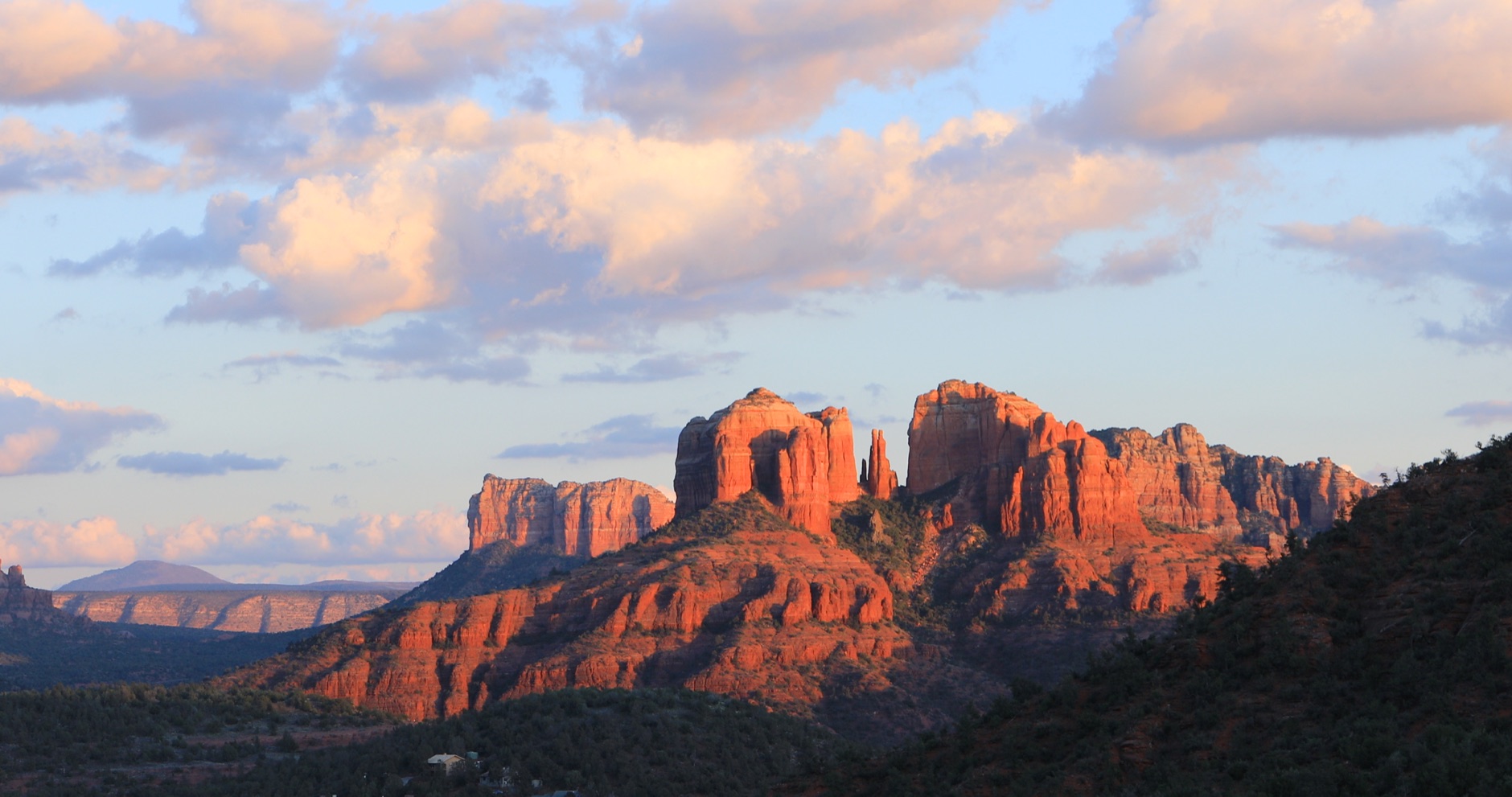 Sunset light on Cathedral Rock in Sedona, Arizona